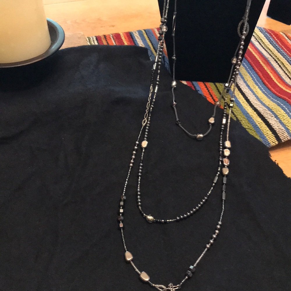 Retired Silpada DEWDROPS Sterling Hematite 3-Strand Long Layered Necklace N2097